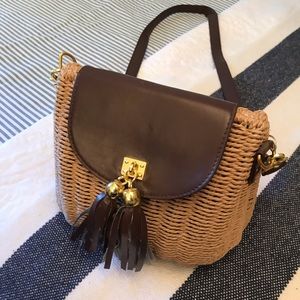NWT Wicker Purse with Faux Leather Strap
